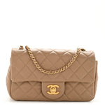 Lambskin Quilted Mini Rectangular Pearl Crush Flap Beige