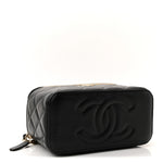 Lambskin Quilted Small Top Handle Vanity Case With Chain Black