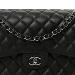 Iridescent Caviar Quilted Jumbo Double Flap Black