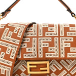 Vitello Seta FF Ajour Embroidered Baguette Brandy