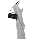 Crocodile Embossed Small Bel Air Clutch On Strap Black