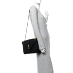 Grain De Poudre Textured Mixed Matelasse Large Triquilt Monogram Satchel Black