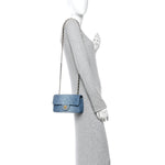 Washed Denim Quilted Mini Rectangular Flap Blue