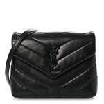 Calfskin Y Quilted Monogram Monochrome Toy Loulou Crossbody Bag Black
