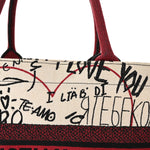 Canvas Embroidered Medium Dioramour Graffiti Book Tote Latte Multicolor