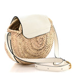 Raffia Small Grain Calfskin Small Marcie Basket Crossbody White