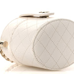 Lambskin Quilted Round Mini Vanity Case With Chain Case With Chain White