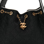 Braided Raffia Calfskin Small Chanel 25 Handbag Black White