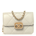 Calfskin Strass Quilted Clutch With Chain Flap Light Grey