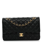 Lambskin Quilted Medium Double Flap Black
