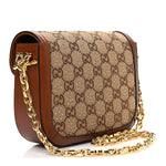New Canvas Charisma Calfskin Crystal GG Monogram Mini Horsebit 1955 Shoulder Bag Camel Ebony