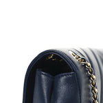 Sheepskin Chevron Quilted Medium Vintage Mademoiselle Flap Navy