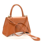 Shiny Box Calfskin Small Hourglass Top Handle Bag Camel