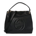Pebbled Calfskin Large Soho Hobo Black
