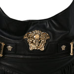 Calfskin Palazzo Fringe Shoulder Bag Black