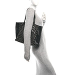 Tessuto Nylon Calfskin Grommet Tote Black