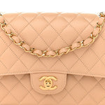 Caviar Quilted Medium Double Flap Beige