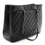 Caviar Quilted Large Shopping Tote Black