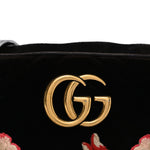 Velvet Matelasse Deer Embroidered Small GG Marmont Chain Shoulder Bag Black