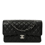 Caviar Quilted Medium Double Flap Black