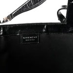 Calfskin Crocodile Embossed Large Cut Out Shoulder Bag Black