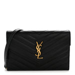Grain De Poudre Matelasse Chevron Monogram Envelope Chain Wallet Black