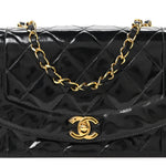 Patent Quilted Small Diana Flap Black