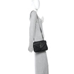 Sheepskin Matelasse Chevron Monogram Medium College Bag Black