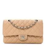 Caviar Quilted Medium Double Flap Beige