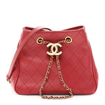 Calfskin Stitched Small Egyptian Amulet Drawstring Bag Red