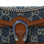 New Denim GG Monogram Dollar Calfskin Enamel Super Mini Dionysus Shoulder Bag Blue Tea Cuir Epilog Electric Blue