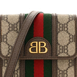 X BALENCIAGA BB Supreme Monogram Web Ophidia Phone Crossbody Bag Beige New Acero