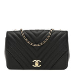 Calfskin Chevron Quilted Small Statement Flap Black