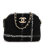 Tweed Quilted Mini Clutch With Chain Black White