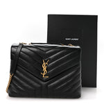 Calfskin Y Quilted Monogram Medium Loulou Chain Satchel Black