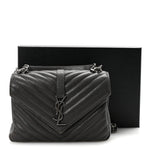 Sheepskin Matelasse Chevron Monogram Medium College Bag Asphalt