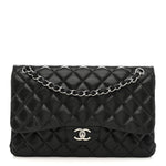 Lambskin Quilted Jumbo Double Flap Black