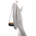 Suede Shiny Lambskin Quilted Phone Holder With Chain Black Beige