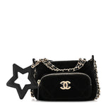 Velvet Effect Nylon Shiny Crumpled Calfskin Mini Quilted Chanel 25 Clutch With Chain Black