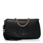 Pebbled Calfskin Medium Soho Flap Crossbody Black