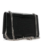 Calfskin Crocodile Embossed Small Classic Monogram Kate Tassel Satchel Black
