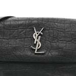 Calfskin Crocodile Embossed Medium West Hollywood Monogram Fold-Over Black