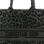 Canvas Mizza Embroidered Large Leopard Book Tote Grey