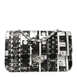 Lambskin Graffiti Printed Medium Double Flap Black Silver