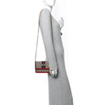 GG Supreme Monogram Web Queen Margaret Chain Wallet Red