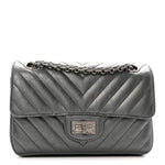 Metallic Aged Calfskin Chevron Quilted 2.55 Reissue Mini Flap Grey