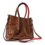 Calfskin Loubinthesky Mini Perforated Cabarock Spikes Tote Biscotto