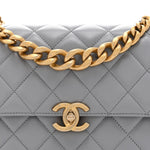 Caflskin Quilted Dual Handle Chain Flap Bag Grey