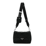 Re-Nylon Quilted Padded Flap Shoulder Bag Black