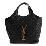 Lambskin Quilted Maxi Icare Shopping Tote Black